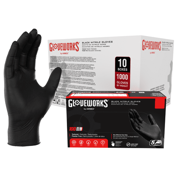 GLOVEWORKS Black Nitrile Gloves for Auto, Detailing, Mechanics, XXL, 1000 Count