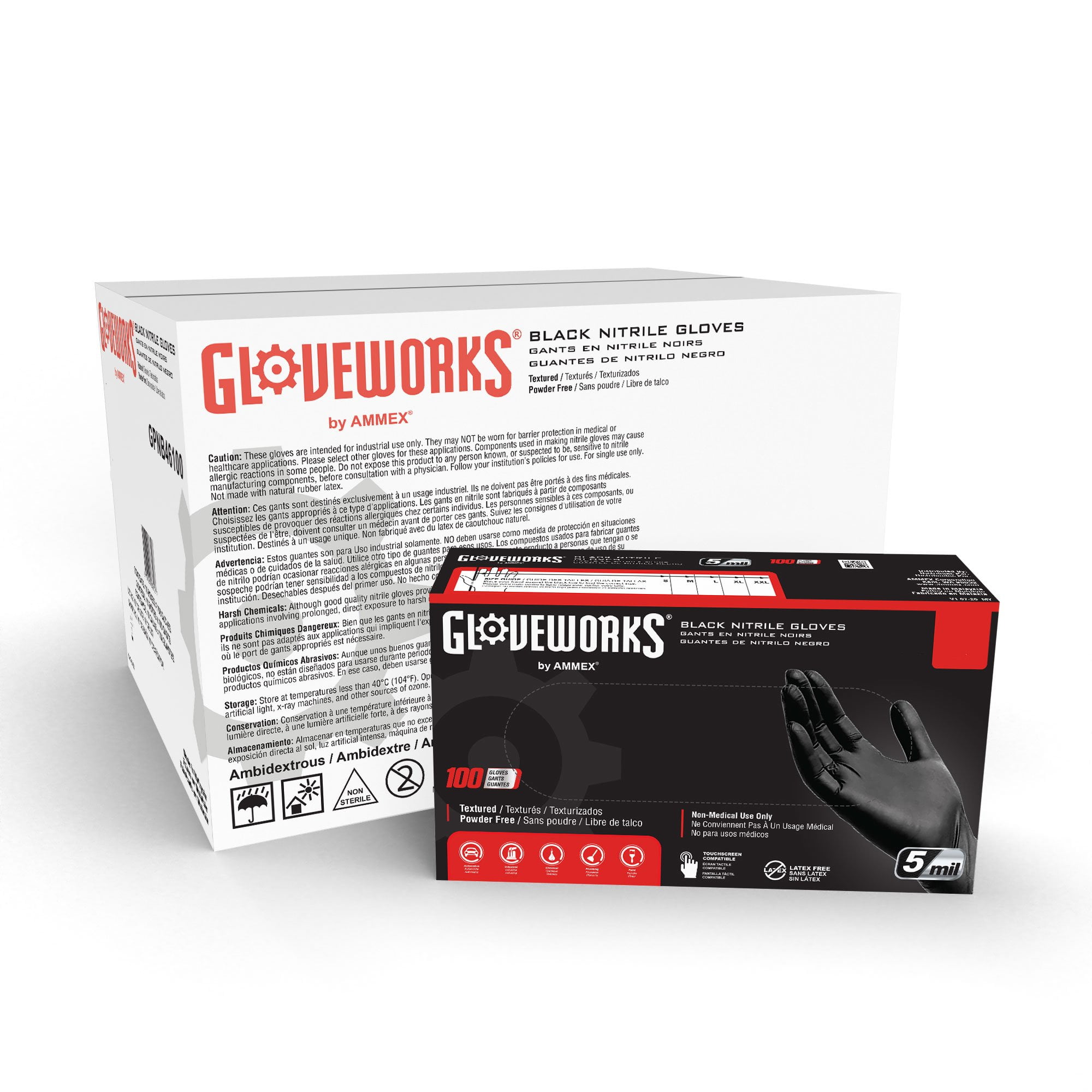 GLOVEWORKS Black Nitrile Industrial Disposable Gloves 5 Mil XLarge 1000