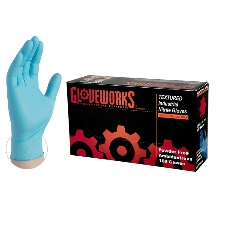 Gloveworks Industrial Blue Nitrile Gloves - 5 mil Latex Free Powder Free  Disposable Small INPF42100 Box of 100