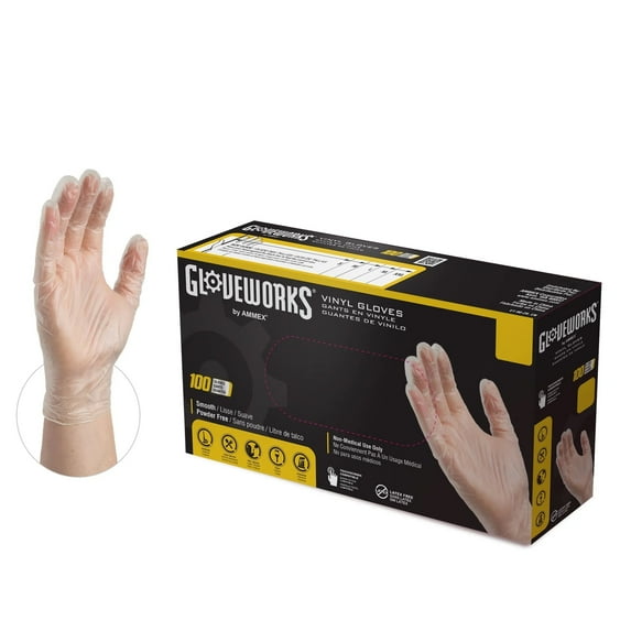 GLOVEWORKS Clear Vinyl Disposable Gloves, 3 Mil, Medium, 100/Box