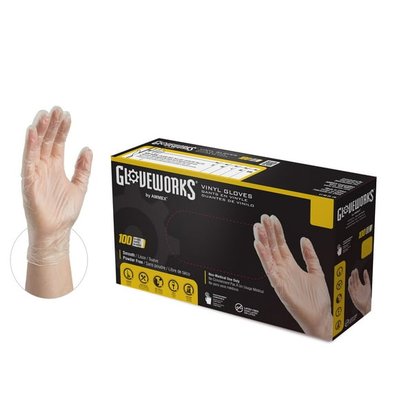GLOVEWORKS Clear Vinyl Disposable Gloves, 3 Mil, Small, 100/Box