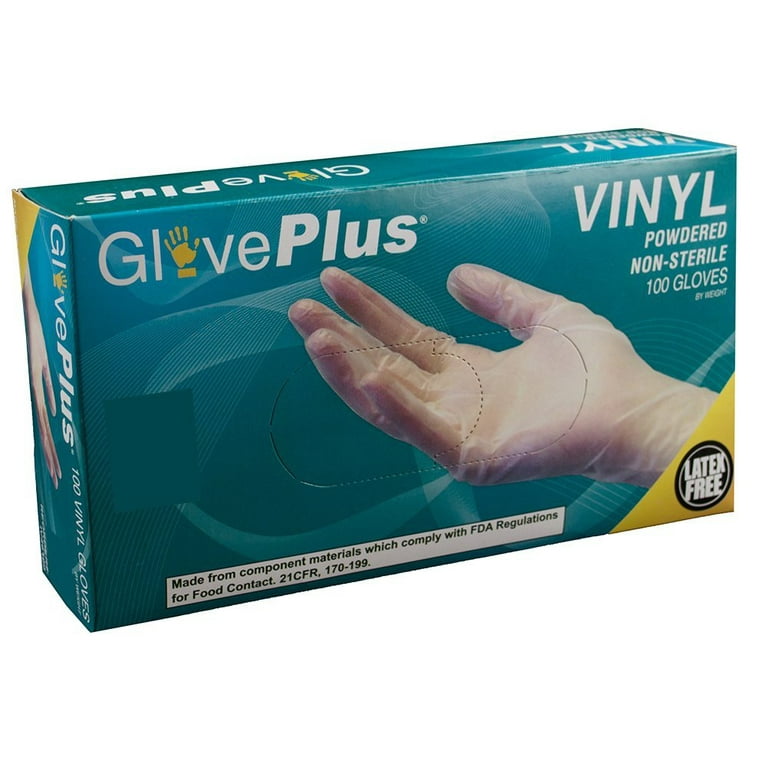 GlovePlus Large Clear Powder Free Disposable Vinyl Gloves