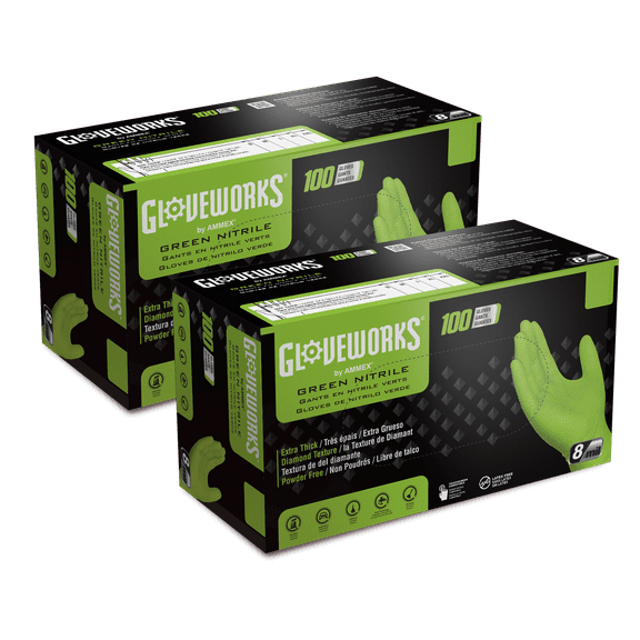 GLOVEWORKS Heavy Duty Green Gloves for Mechanics, Auto, Nitrile, XXL, 200 Count
