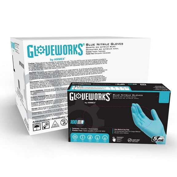 GLOVEWORKS Industrial Blue Nitrile Gloves - 5 mil, Latex Free, Powder Free, Disposable, XXLarge, INPF49100, Case of 1000