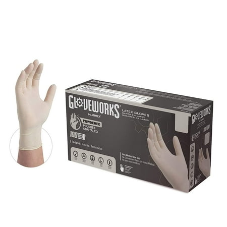 GLOVEWORKS Ivory Latex Disposable Gloves, 4 Mil, Powdered, Large, 100