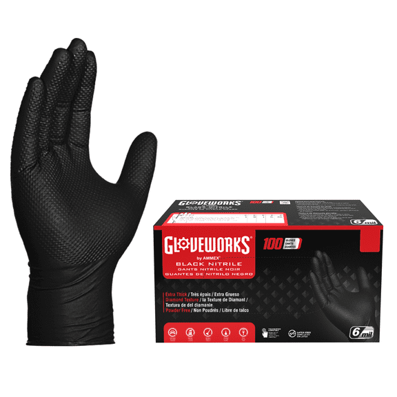 GLOVEWORKS Medium Duty Black Nitrile Gloves for Auto, Mechanics, XL, 100 Count