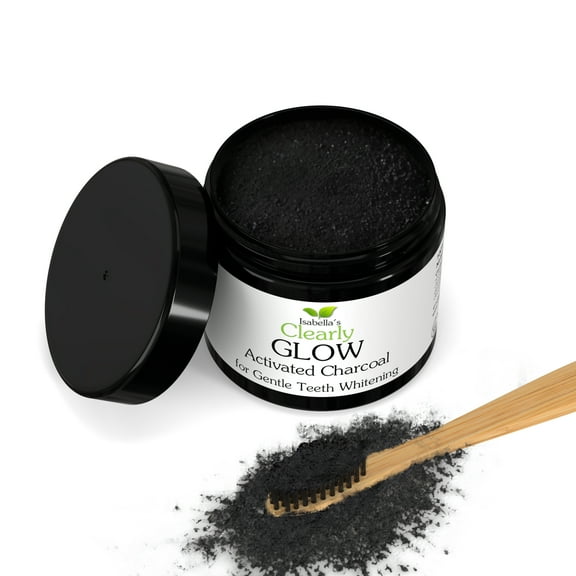 GLOW Natural Teeth Whitening Activated Charcoal Powder with Soft Bamboo Toothbrush | 3 months supply | 100% Natural, Food Grade, Made in USA