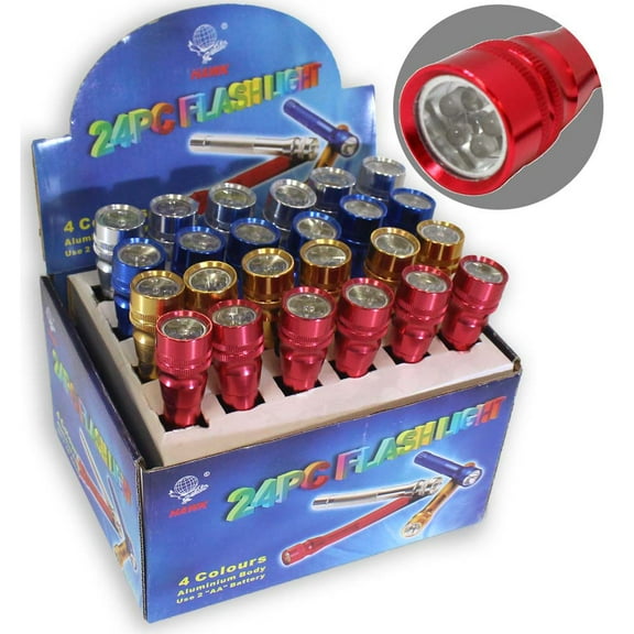 GLOW PRO 24-Piece Set | 6" (15.2 cm) Multicolored LED Flashlights | Durable Aluminum Body | Ultra-Bright with Reflectors | Convenient Carrying Strap | AA Battery Operated (Not Included)