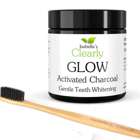 GLOW Teeth Whitening Activated Charcoal + Soft Bamboo Toothbrush | 100% Natural, Food Grade, Made in USA (12 Months Supply)