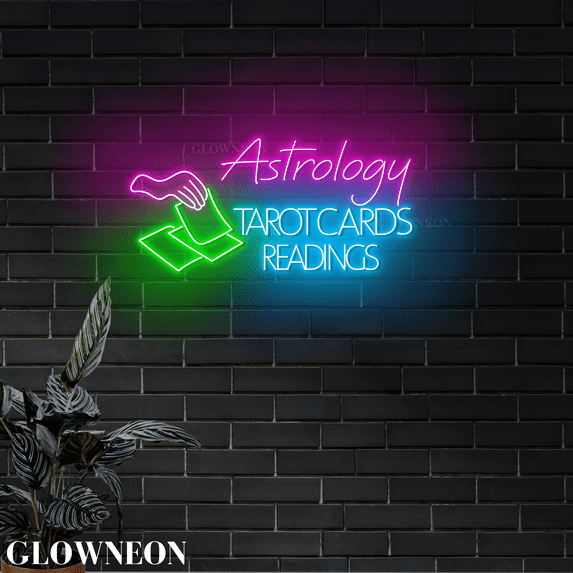 GLOWNEON Astrology Tarot Cards Neon Sign, Psychic Shops and Reading Rooms LED Wall Art Decor