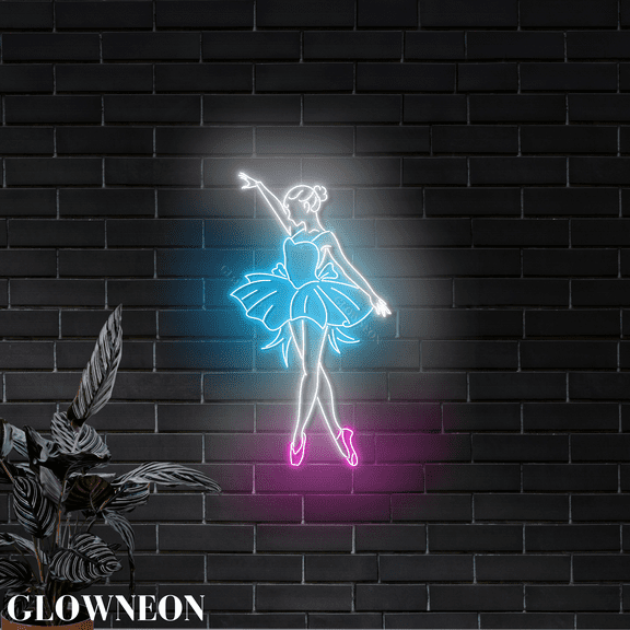 GLOWNEON Ballerina Neon Sign, LED Wall Light for Ballet Studio, Dance Room or Girl's Bedroom