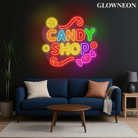 GLOWNEON Candy Shop Neon Sign, Sweet Shop LED Light, Candy Store & Dessert Bar Acrylic Wall Decor