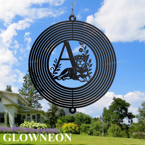GLOWNEON Custom Alphabet Rottweiler Wind Spinner, Hanging Outdoor Spinner for Pet Owners and Dog Lovers