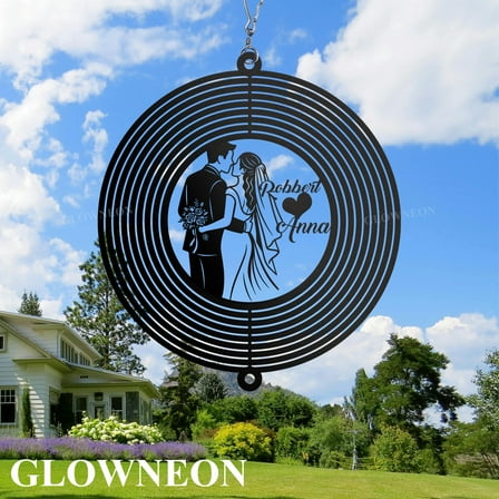 GLOWNEON Custom Anniversary Wind Spinner, Hanging Metal Outdoor Decor for Wedding Gardens