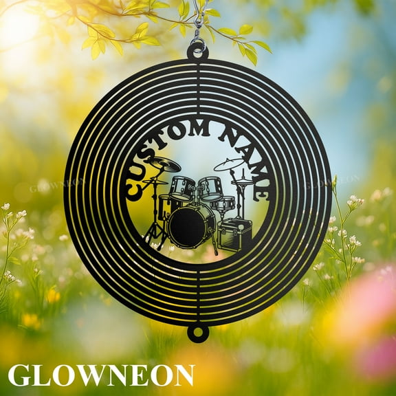 GLOWNEON Custom Drum Set Wind Spinner, Hanging Garden Decor Gift for Musicians and Drummers