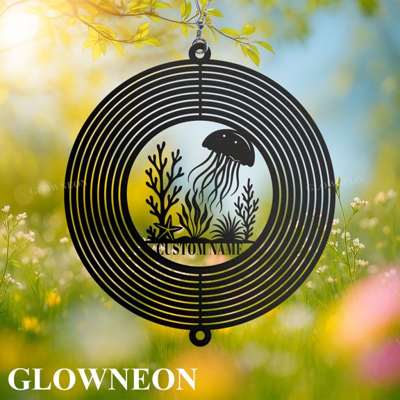 GLOWNEON Custom Jellyfish Wind Spinner, Ocean Outdoor Garden and Yard Hanging Decor