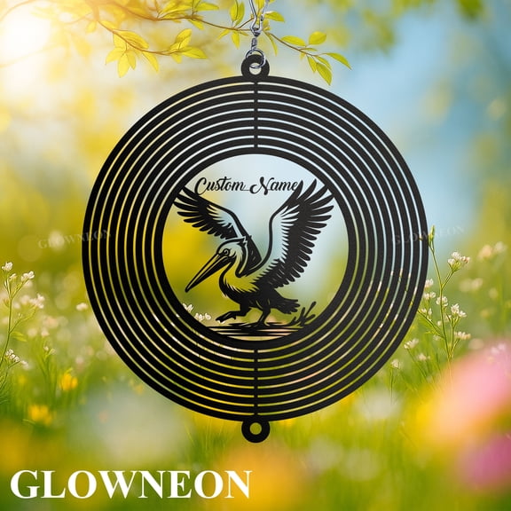 GLOWNEON Custom Pelican Wind Spinner, Hanging Metal Outdoor Yard and Garden Art Decor