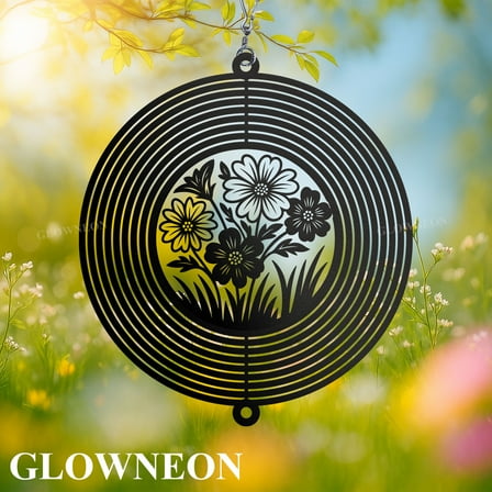 GLOWNEON Flower Wind Spinner, Hanging Metal Garden Decor for Nature Lovers and Gardeners