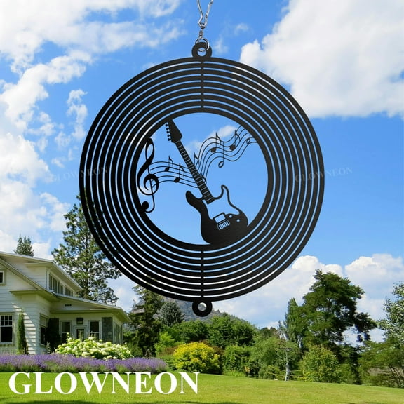GLOWNEON Guitar Wind Spinner, Metal Hanging Yard Art and Outdoor Garden Decor for Music Lovers