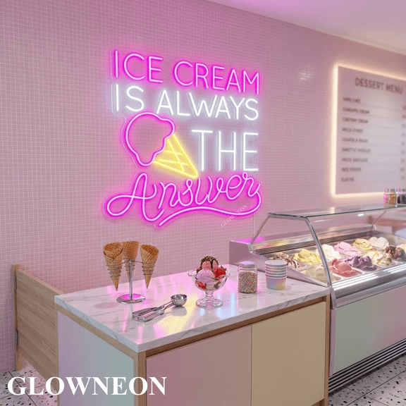 GLOWNEON Ice Cream Quote Neon Sign 25 inches for Cafe Decor, Dessert LED Wall Art