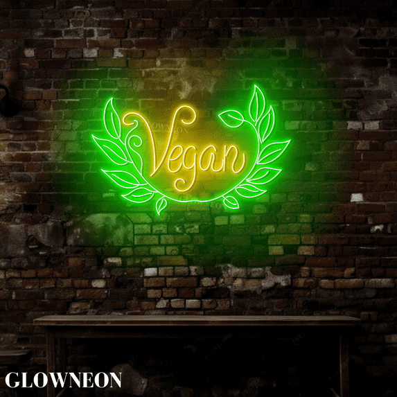 GLOWNEON LED Vegan Neon Sign, Wall Light for Vegan Restaurant and Plant Based Lifestyle Decor