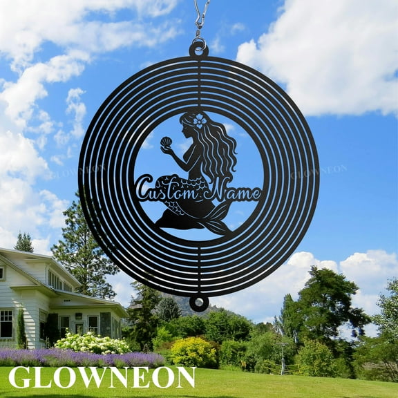 GLOWNEON Mermaid Kinetic Wind Spinner, Custom Hanging Outdoor Metal Decor for Garden and Yard