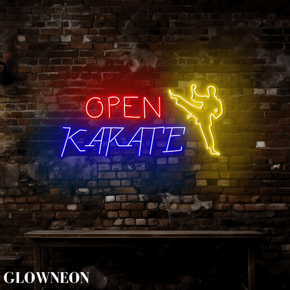 GLOWNEON Open Karate LED Neon Sign, Lighted Wall Decor for Martial Arts Class or Karate Club