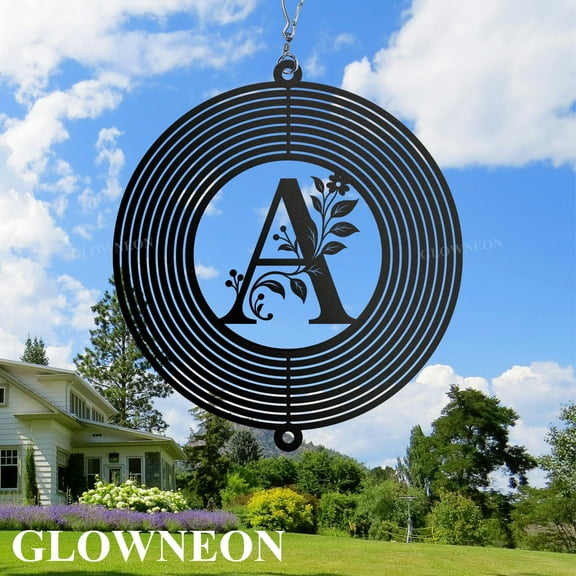 GLOWNEON Personalized Alphabet Wind Spinner, Outdoor Kinetic Hanging Wind Spinner Garden Art Decor