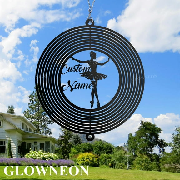 GLOWNEON Personalized Ballerina Wind Spinner, Hanging Metal Yard Art for Garden Decor