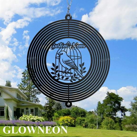 GLOWNEON Personalized Canary Bird Wind Spinner, Hanging Garden Decor for Bird Owners or Nature Lovers