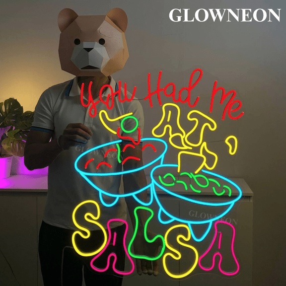 GLOWNEON Salsa Neon Sign, Nachos Salsa LED Light, Mexican Restaurant Wall Art
