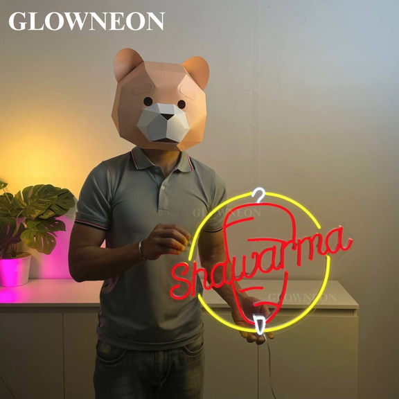 GLOWNEON Shawarma Neon Light, Middle Eastern Food LED Sign, Restaurant Wall Decor