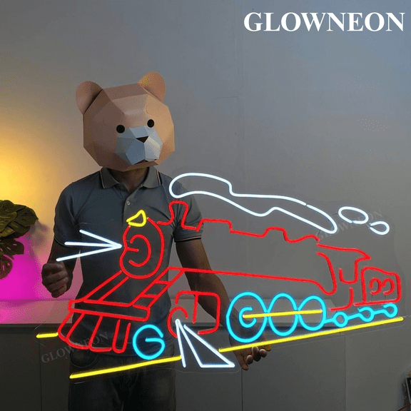 GLOWNEON Train Neon Light, LED Steam Train Wall Sign for Kids Room & Boys Bedroom Decor