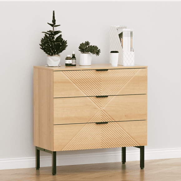 ANHDAH 3 Drawer Dresser for Bedroom,Small Wooden Storage Dresser with Drawers,Modern Fluted Chest of Drawers,Short Clothes Dresser Night Stand for Living Room,Hallway