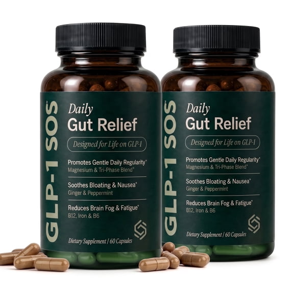 GLP-1 Support Supplement - Constipation Relief & Debloat for Adults & Women - Gentle Laxative Alternative, Gas & Bloating Aid - Magnesium, Ginger, 19-Strain Probiotic, B12-60 Capsules- 2 bottles