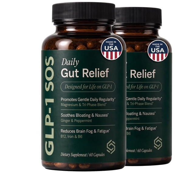 GLP-1 Support Supplement - Constipation Relief & Debloat for Adults & Women - Gentle Laxative Alternative, Gas & Bloating Aid - Magnesium, Ginger, 19-Strain Probiotic, B12-60 Capsules- 2 bottles