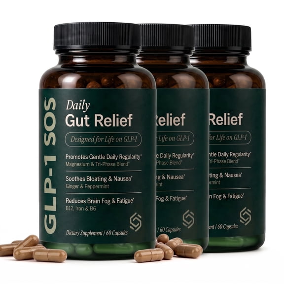 GLP-1 Support Supplement - Constipation Relief & Debloat for Adults & Women - Gentle Laxative Alternative, Gas & Bloating Aid - Magnesium, Ginger, 19-Strain Probiotic, B12-60 Capsules- 3 bottles