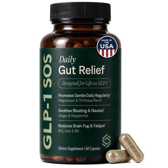 GLP-1 Support Supplement - Constipation Relief & Debloat for Adults & Women - Gentle Laxative Alternative, Gas & Bloating Aid - Magnesium, Ginger, 19-Strain Probiotic, B12-60 Capsules