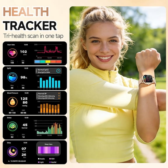GLPYR [2026 Update] Women Smart Watch, 1.72" Smart Watch for Women with Answer/Make Calls, Sleep/Heart Rate Monitor, Fitness Tracker Watch Support 100+ Sports Modes, IP68 Waterproof (2 Band)