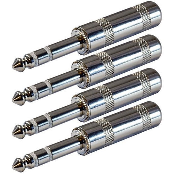 GLS Audio 1/4" Plugs for Patch Cables, Balanced Cables, Snakes - TRS Male Stereo 1/4 Inch Phono 6.3mm Phone Plug Bulk - 4 PACK