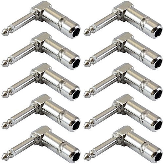 GLS Audio 1/4" Right Angle Plugs TS Mono Heavy Duty Style for Speaker Cables, Patch Cables, Snakes - Male 1/4 Inch Phono 6.3mm Phone Plug Bulk - 10 Pack