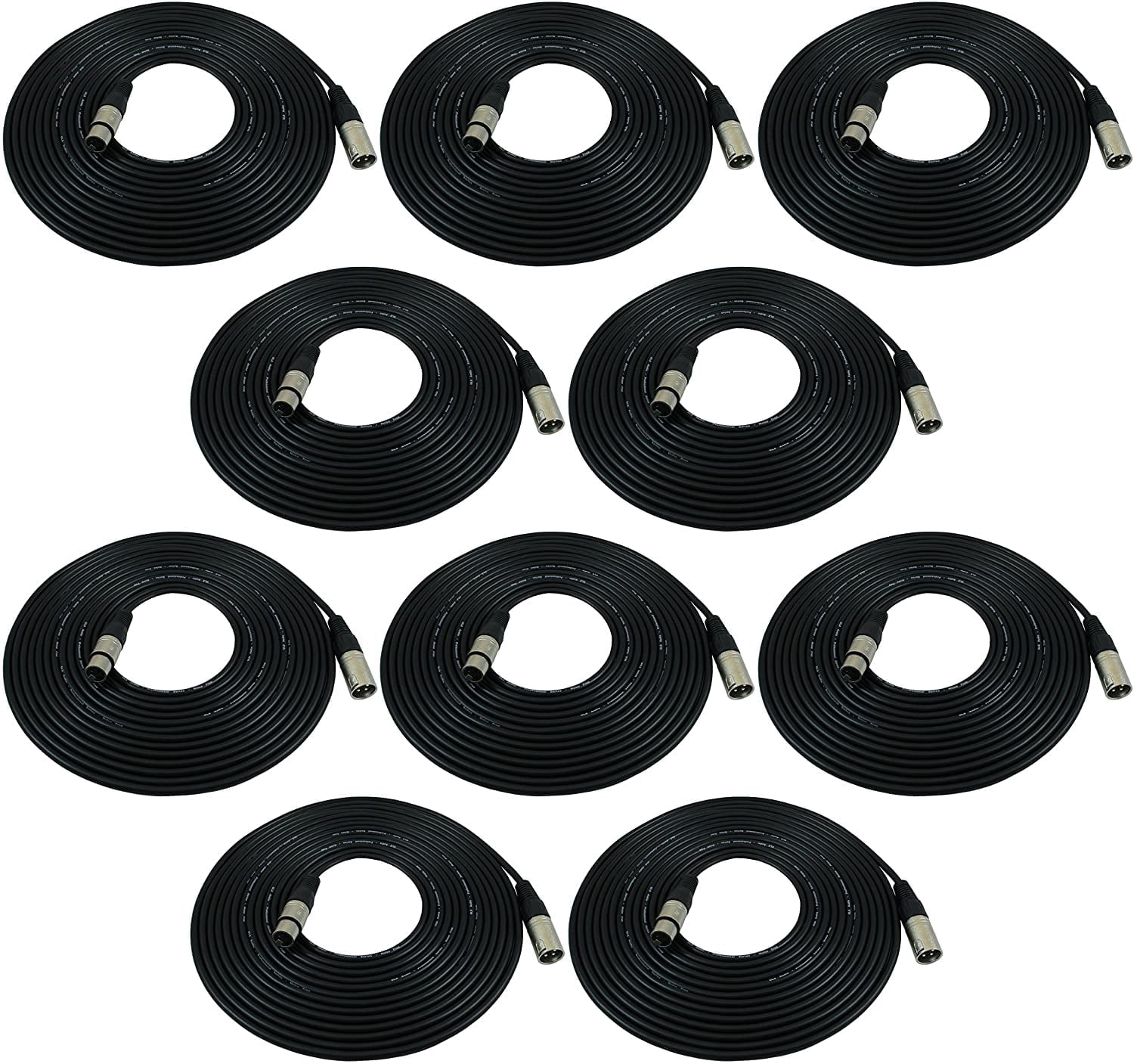 GLS Audio 25ft Mic Cable - XLR Male to XLR Female Black Microphone Cables - 10 PACK