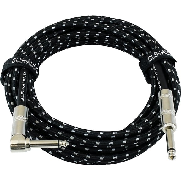 GLS Audio Instrument Cable-Amp Cord-Straight to Right Angle 1/4 "-Grey Braided Tweed, 20ft