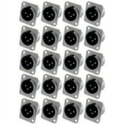 GLS Audio XLR Male Jack 3 Pin - Panel Mount Jacks D Series Size XLR-M - 20 PACK