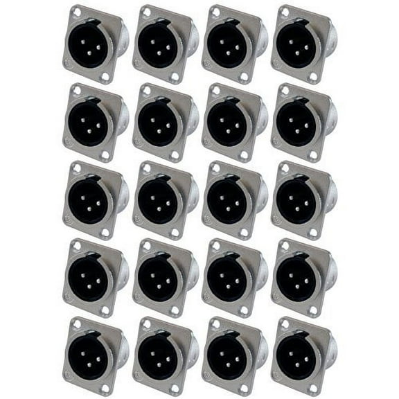 GLS Audio XLR Male Jack 3 Pin - Panel Mount Jacks D Series Size XLR-M - 20 PACK