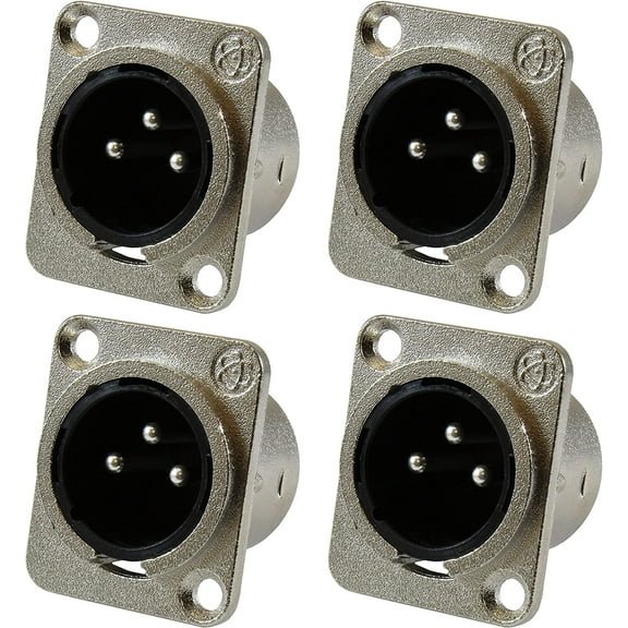 GLS Audio XLR Male Jack 3 Pin - Panel Mount Jacks D Series Size XLR-M - 4 Pack