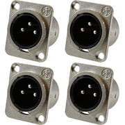 GLS Audio XLR Male Jack 3 Pin - Panel Mount Jacks D Series Size XLR-M - 4 Pack