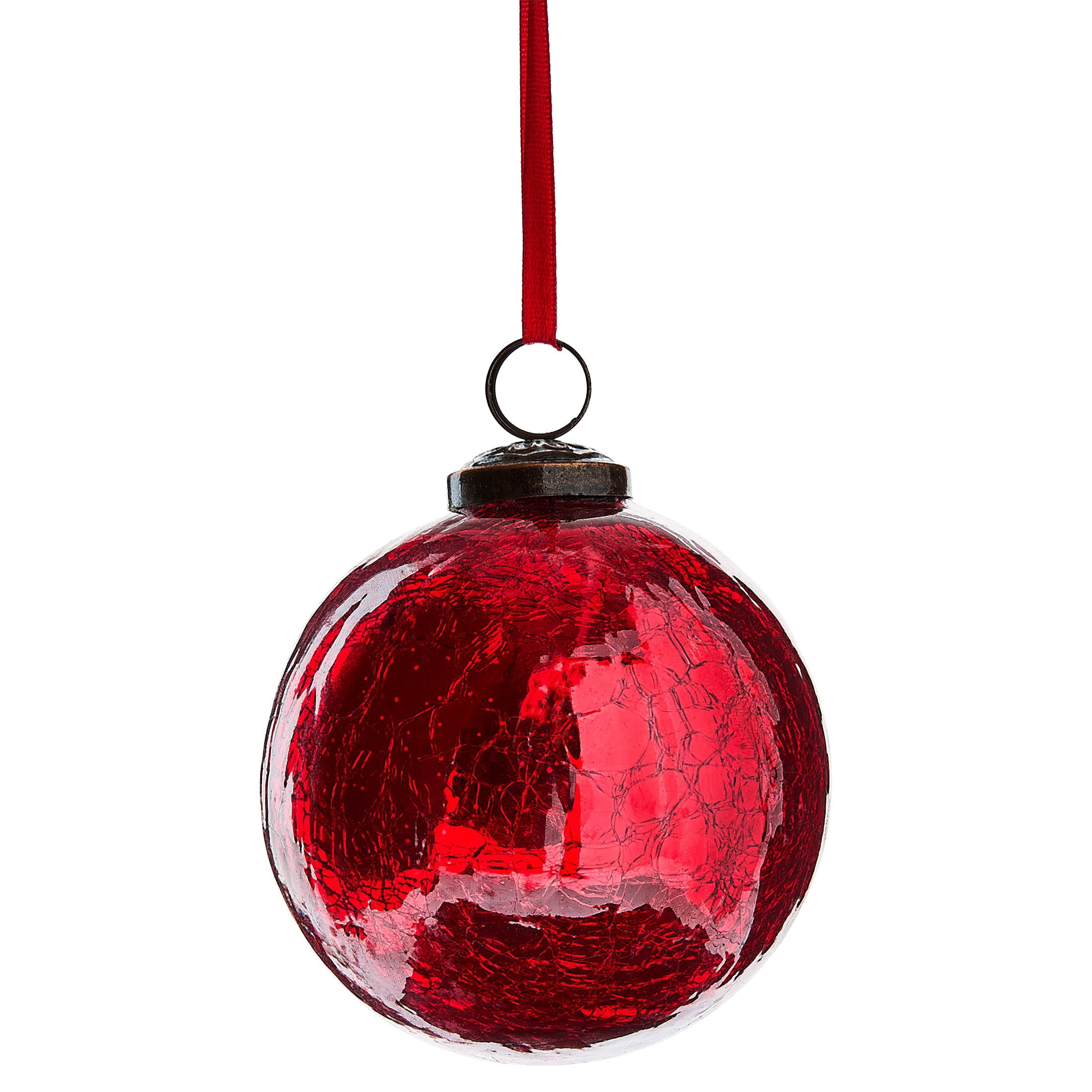 Red Crackle Glass Ball Christmas Ornament, 4", by Holiday Time