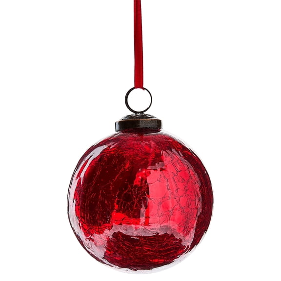 Red Crackle Glass Ball Christmas Ornament, 4", by Holiday Time