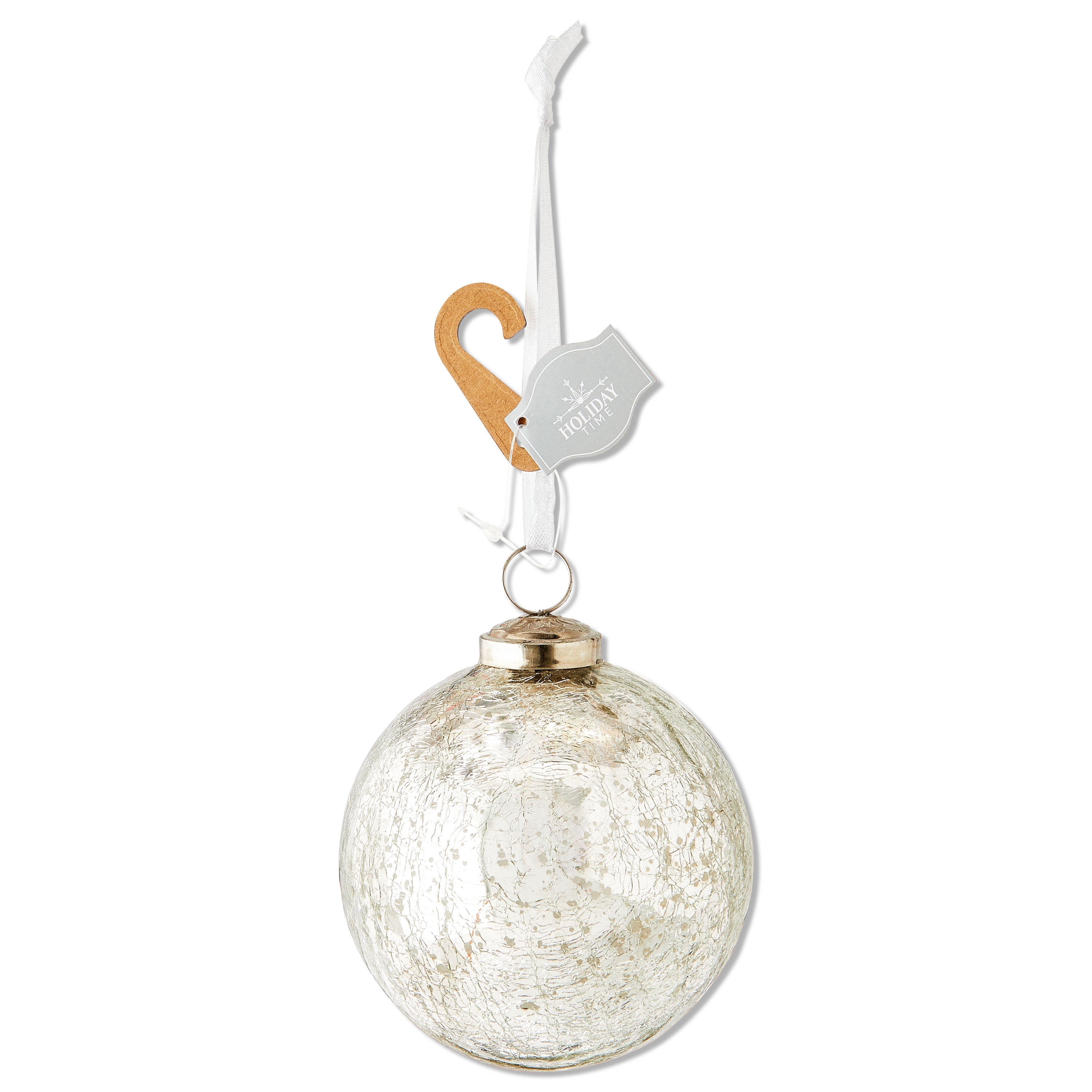Silver Crackle Glass Ball Christmas Ornament, 4", by Holiday Time